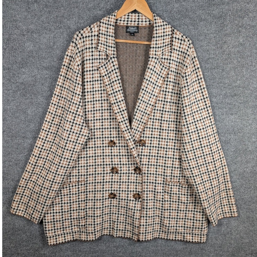 Abbott Elementary 2X Houndstooth Knit Blazer Cardigan Sweater Academia Preppy